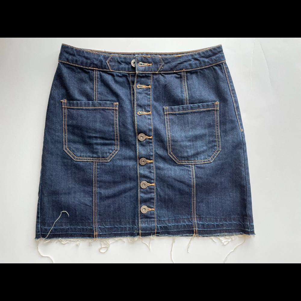 Denim Mini Skirt with Pockets and front buttons